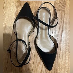 BAMBOO Black Pointed Toe Ankle Strap Flats